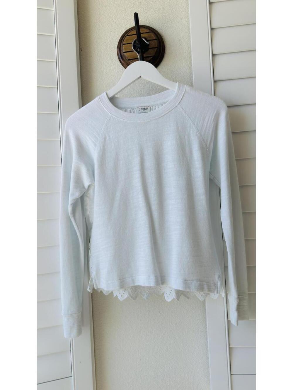J.Crew Mixed-Media Eyelet-Back Long Sleeve Top - Size XXS